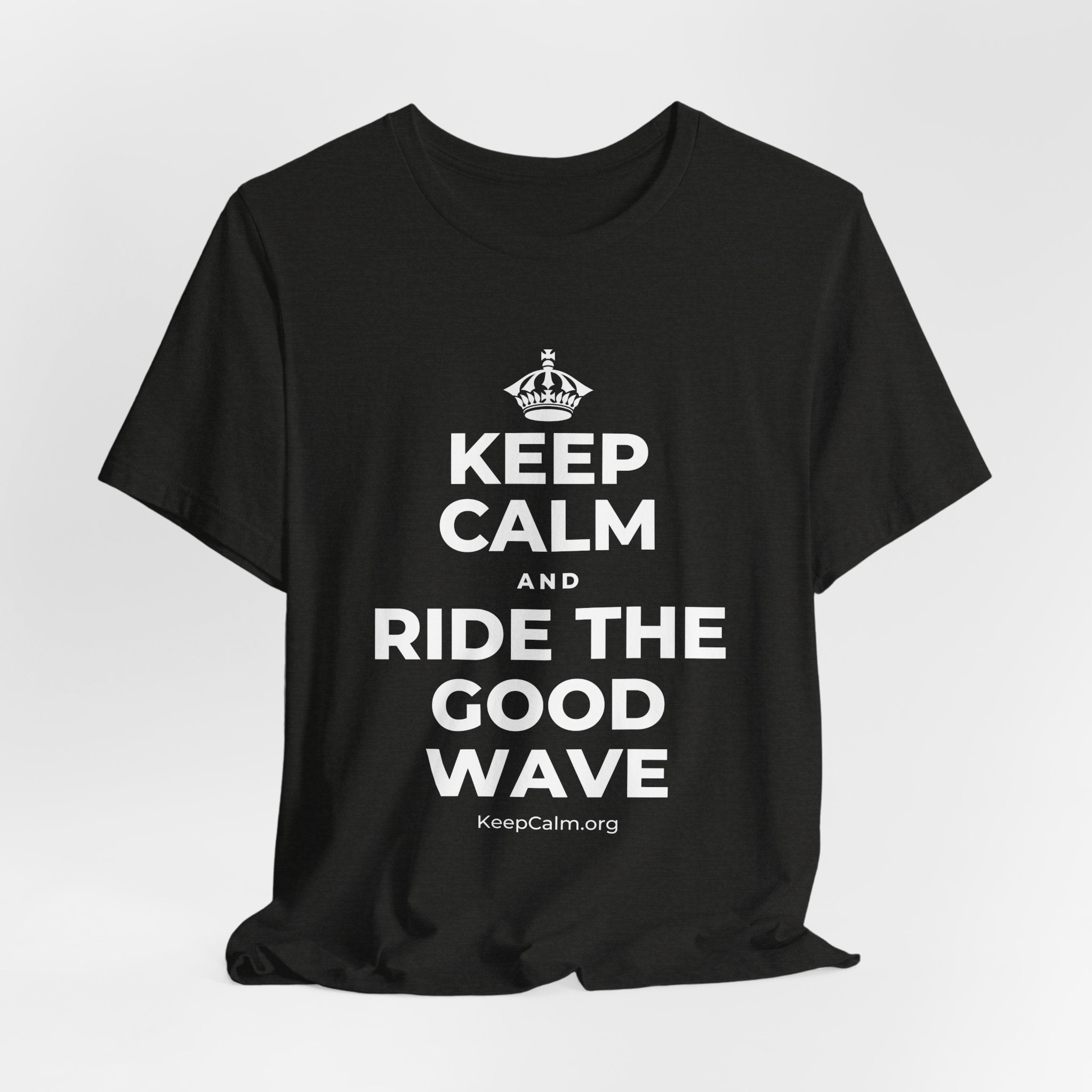KEEP CALM AND RIDE THE GOOD WAVE T-Shirt (Soft Cream–Heather Mauve)