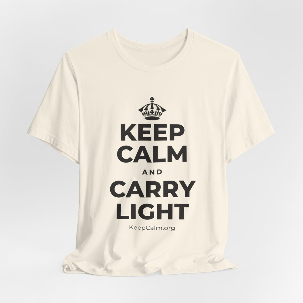 KEEP CALM AND CARRY LIGHT T-Shirt (White–Asphalt)
