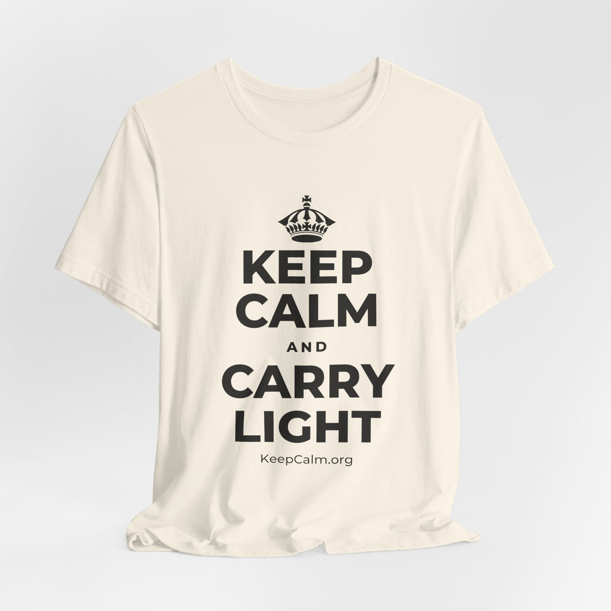 KEEP CALM AND CARRY LIGHT T-Shirt (White–Asphalt)
