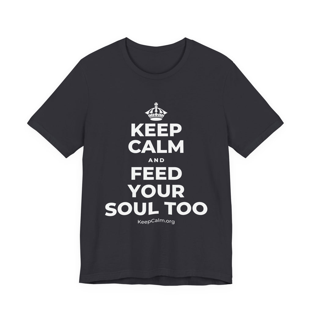 KEEP CALM AND FEED YOUR SOUL TOO T-Shirt (Baby Blue–Silver)