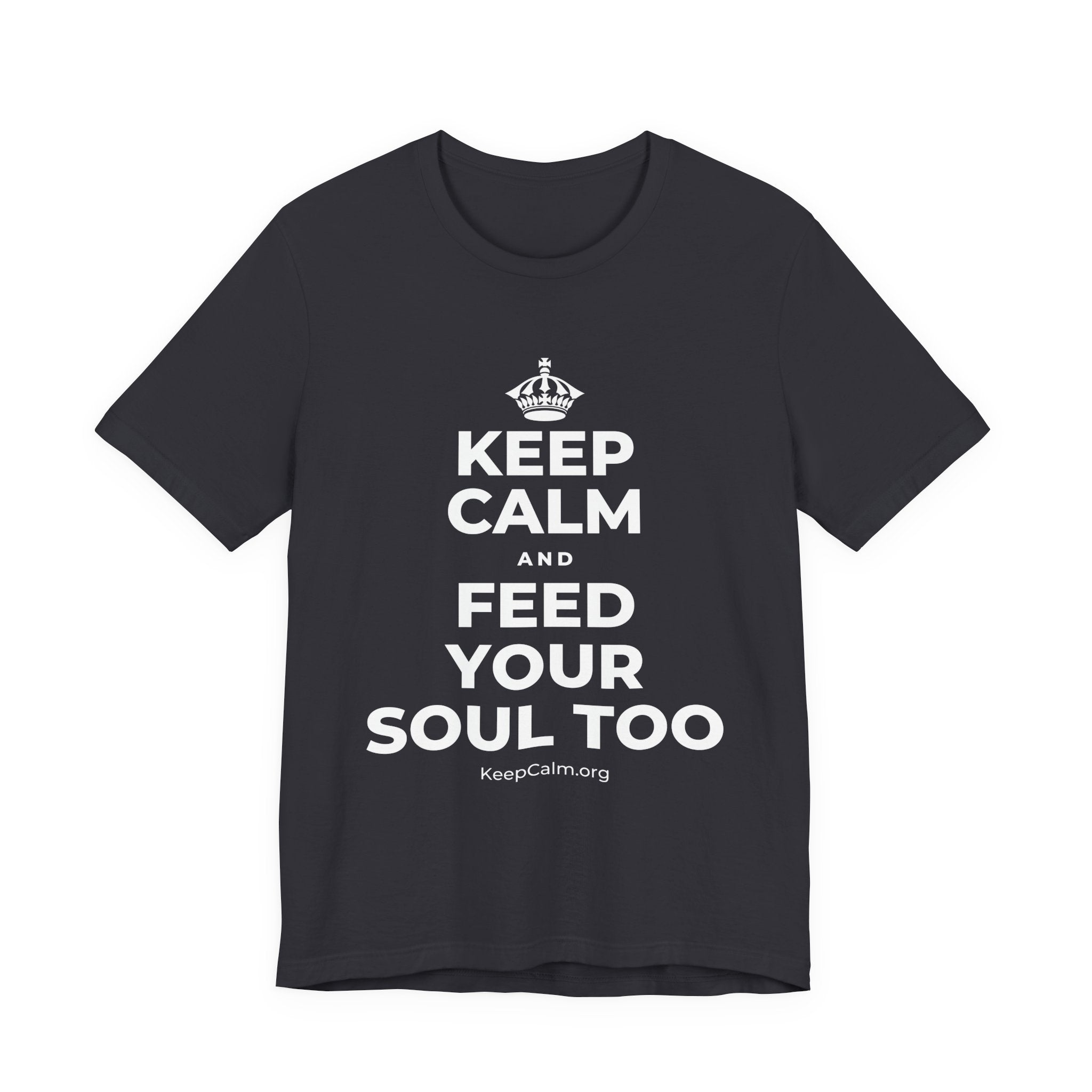 KEEP CALM AND FEED YOUR SOUL TOO T-Shirt (Baby Blue–Silver)