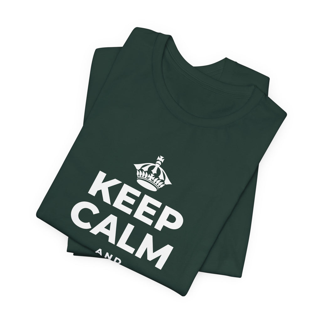 KEEP CALM AND CHASE SUNSETS T-Shirt (White–Asphalt)
