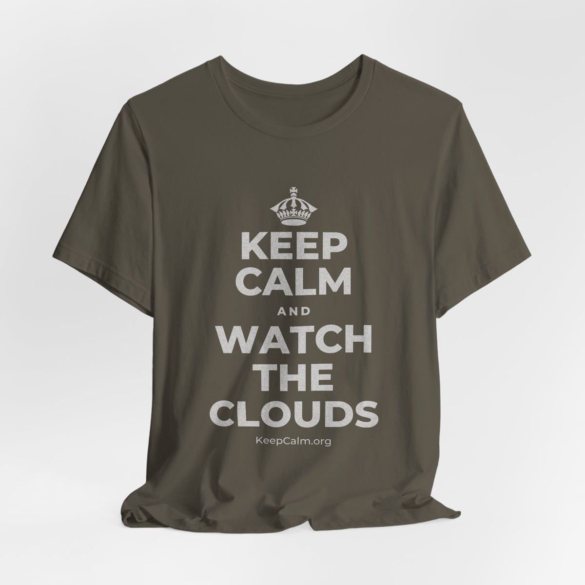 KEEP CALM AND WATCH THE CLOUDS T-Shirt (White–Asphalt)