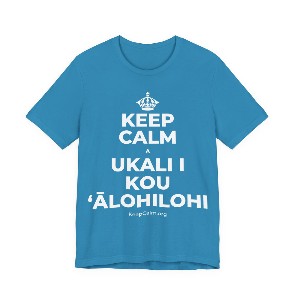 KEEP CALM A UKALI I KOU ʻĀLOHILOHI T-Shirt (White–Asphalt)