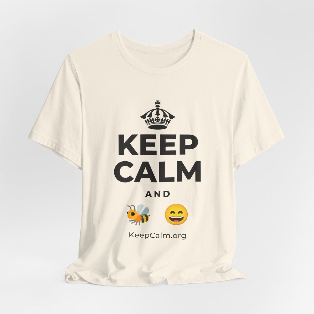 KEEP CALM AND 🐝 😄 T-Shirt (White–Asphalt)