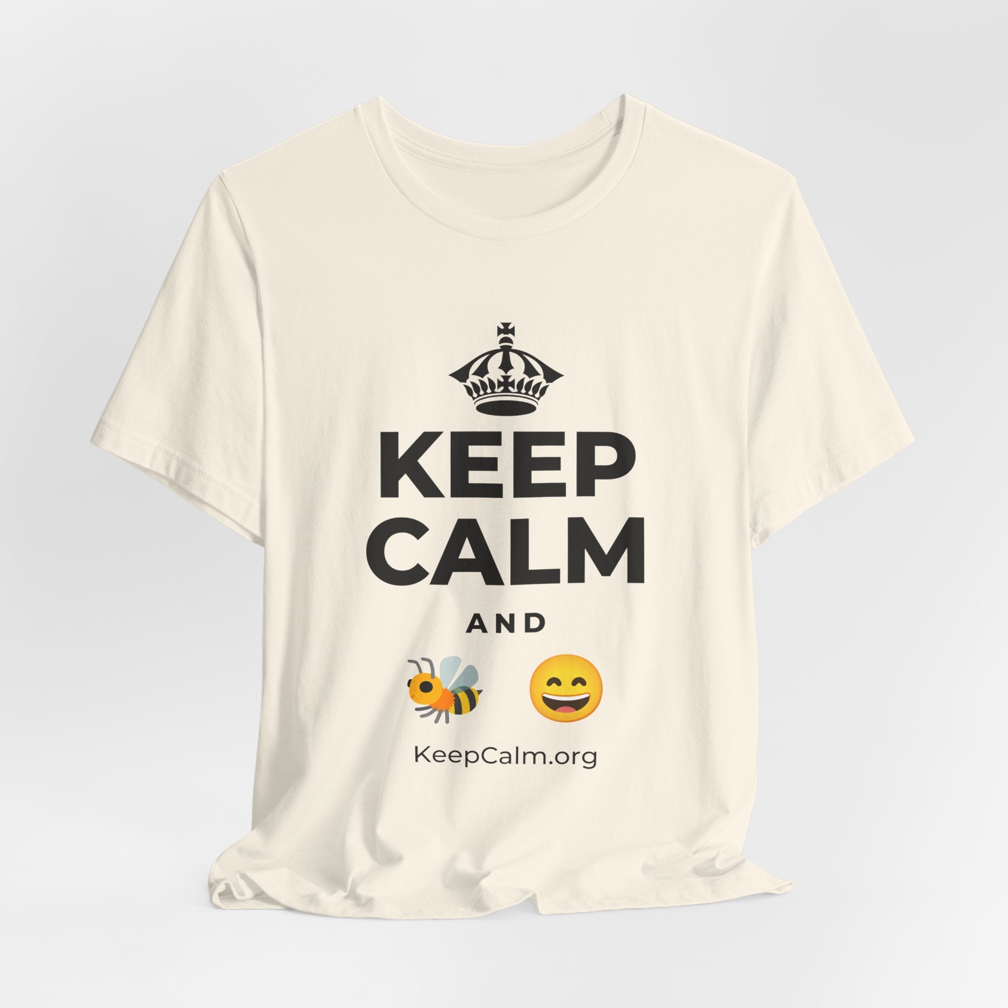 KEEP CALM AND 🐝 😄 T-Shirt (White–Asphalt)