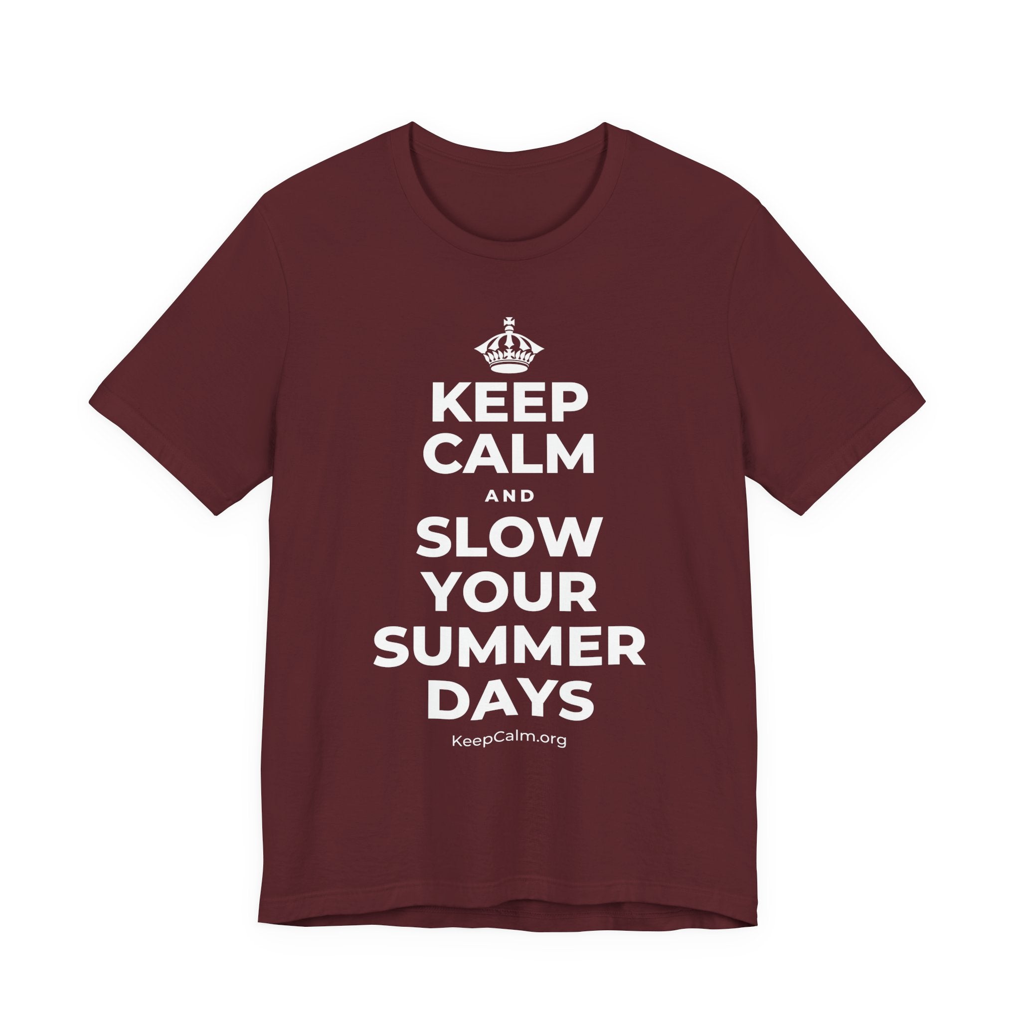 KEEP CALM AND SLOW YOUR SUMMER DAYS T-Shirt (Baby Blue–Silver)