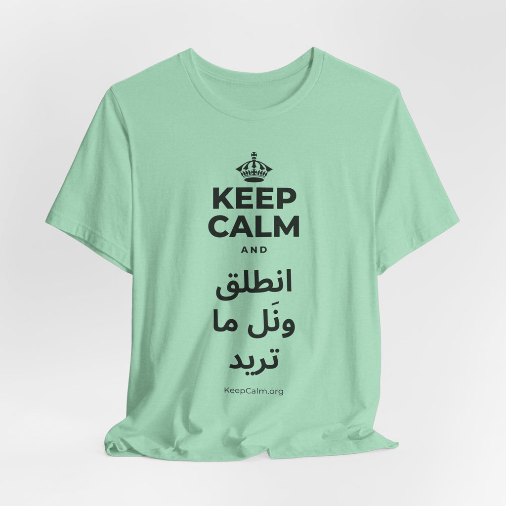 KEEP CALM AND انطلق ونَل ما تريد T-Shirt (Baby Blue–Silver)