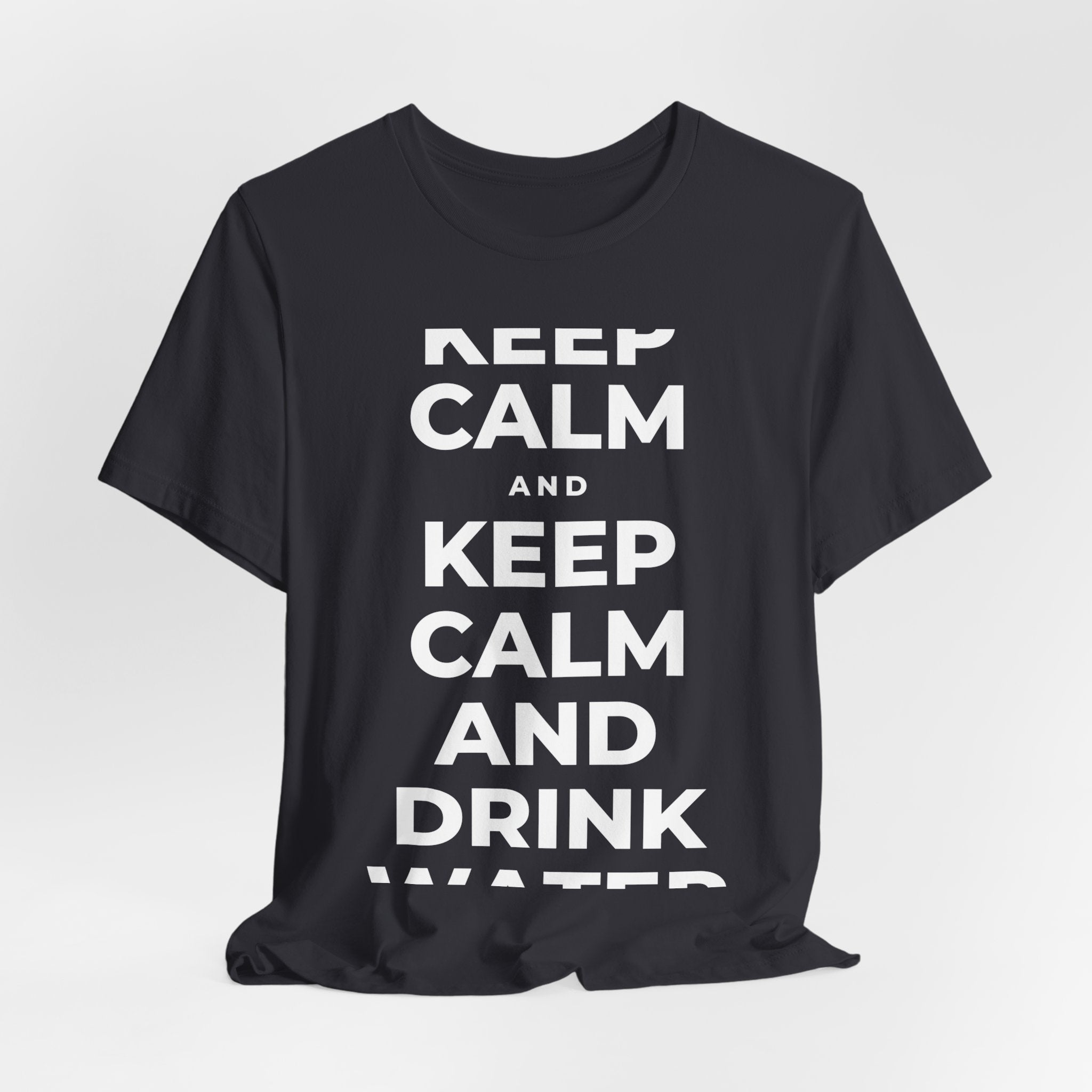 KEEP CALM AND DRINK WATER T-Shirt (Baby Blue–Silver)