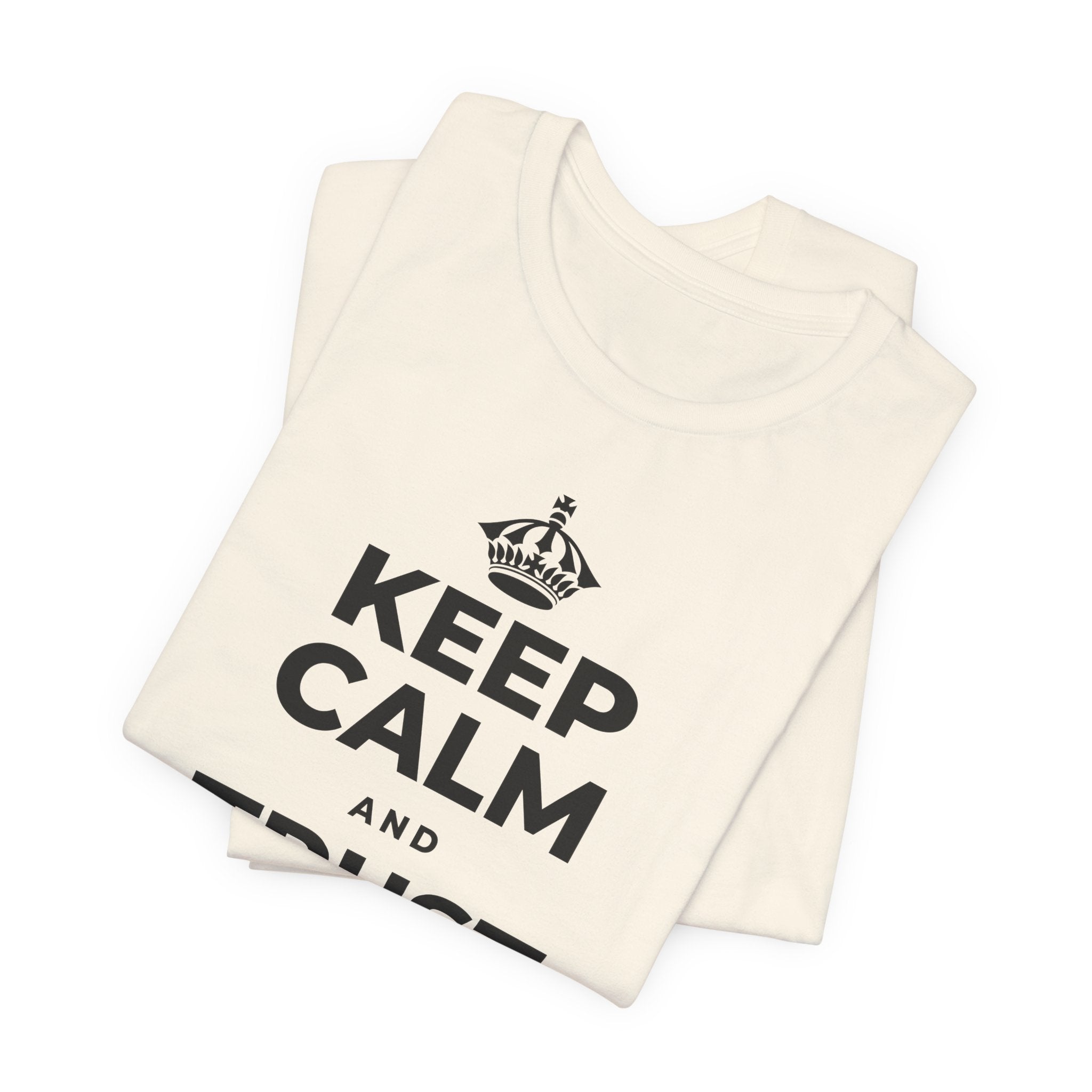 KEEP CALM AND TRUST THE MORNING T-Shirt (White–Asphalt)
