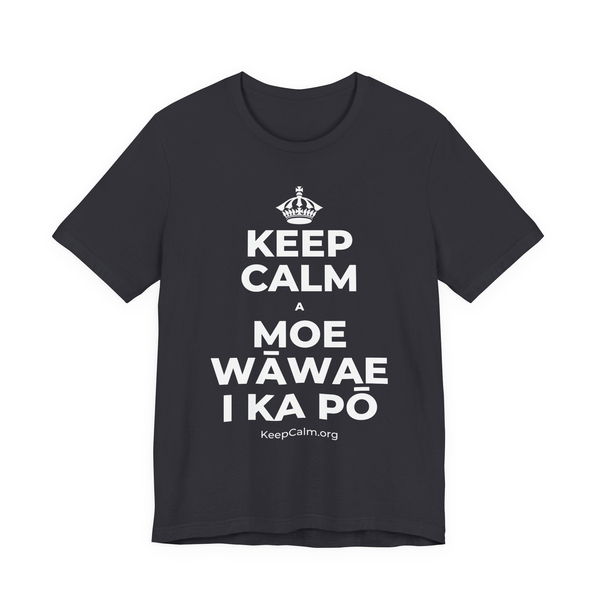 KEEP CALM A MOE WĀWAE I KA PŌ T-Shirt (Baby Blue–Silver)