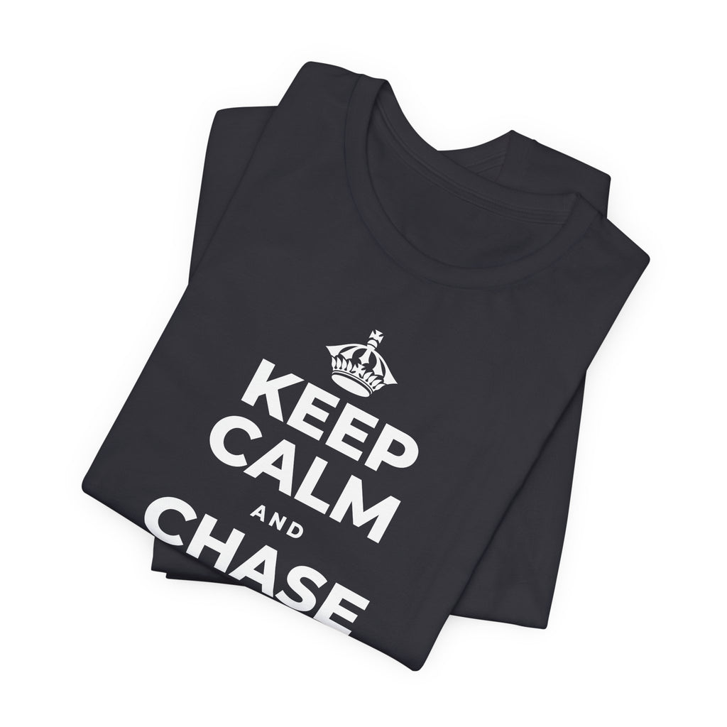 KEEP CALM AND CHASE THE LONG DAYS T-Shirt (Baby Blue–Silver)