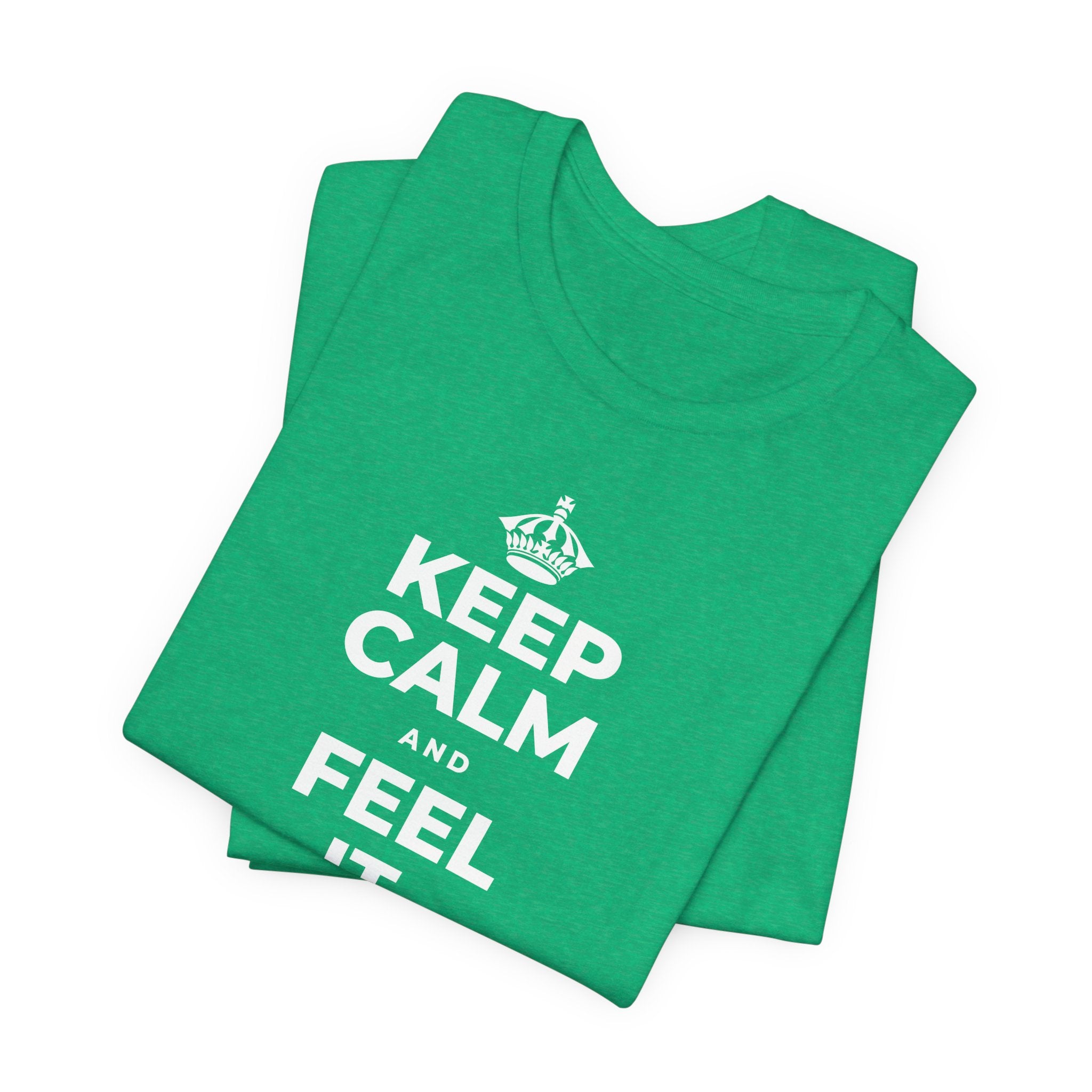 KEEP CALM AND FEEL IT, NOT FEED IT T-Shirt (Baby Blue–Silver)