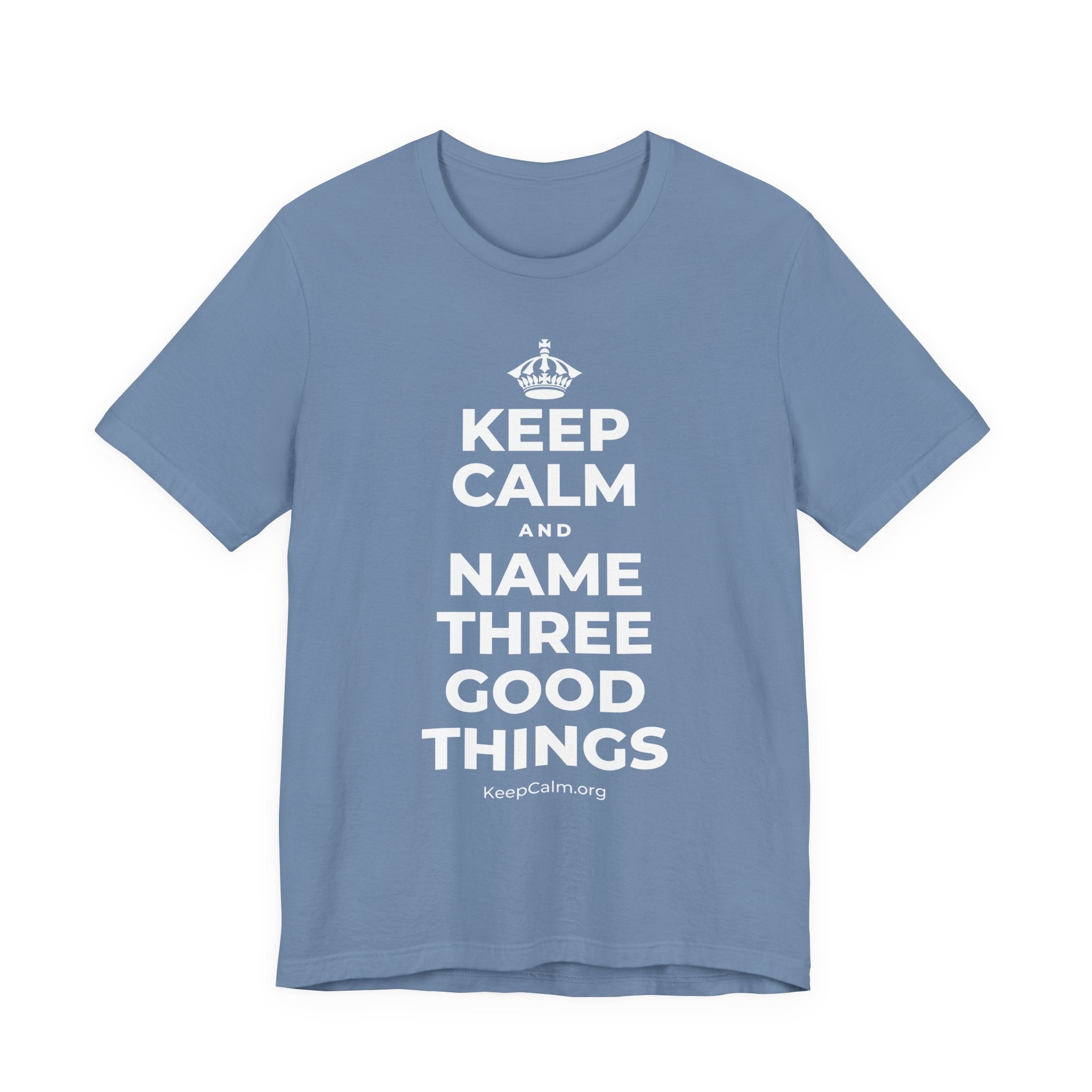 KEEP CALM AND NAME THREE GOOD THINGS T-Shirt (Soft Cream–Heather Mauve)