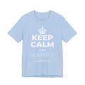 KEEP CALM AND 去踩踩草地 T-Shirt (Baby Blue–Silver)