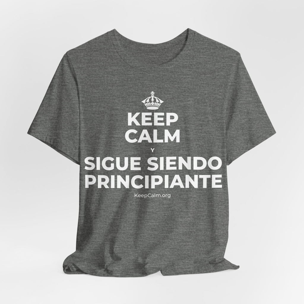 KEEP CALM Y SIGUE SIENDO PRINCIPIANTE T-Shirt (Baby Blue–Silver)
