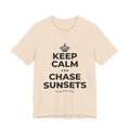 KEEP CALM AND CHASE SUNSETS T-Shirt (Soft Cream–Heather Mauve)