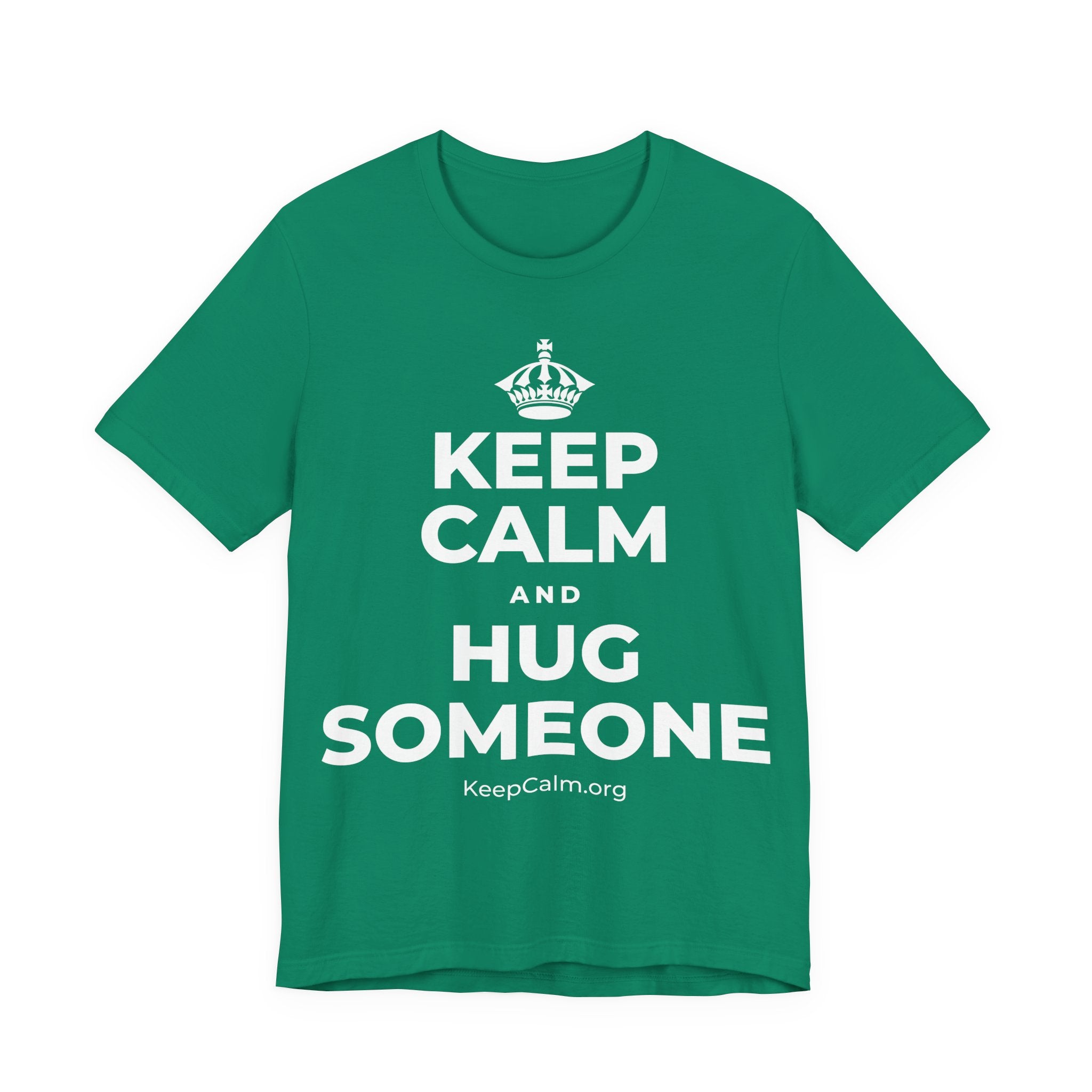 KEEP CALM AND HUG SOMEONE T-Shirt (White–Asphalt)