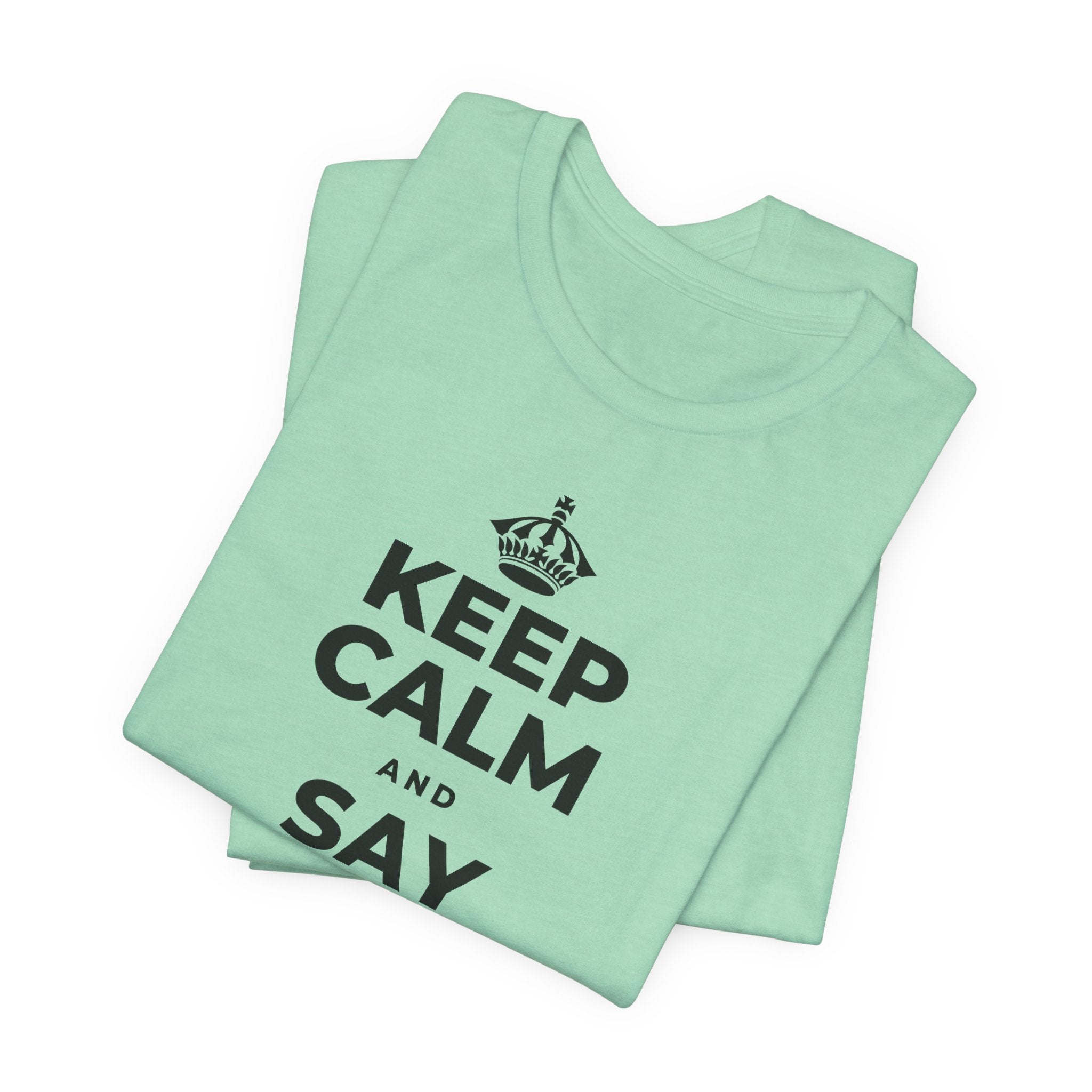 KEEP CALM AND SAY YES TO FUN T-Shirt (Baby Blue–Silver)