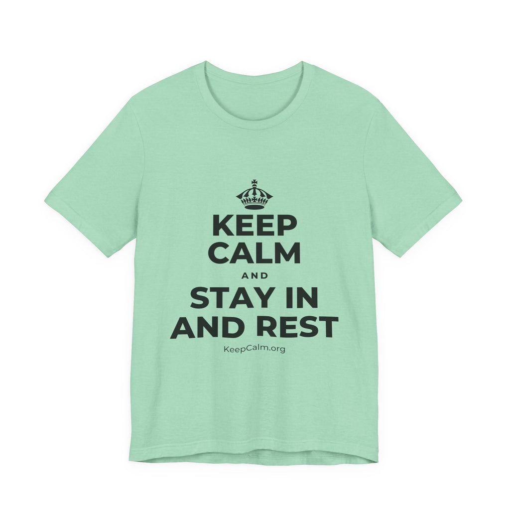 KEEP CALM AND STAY IN AND REST T-Shirt (Baby Blue–Silver)