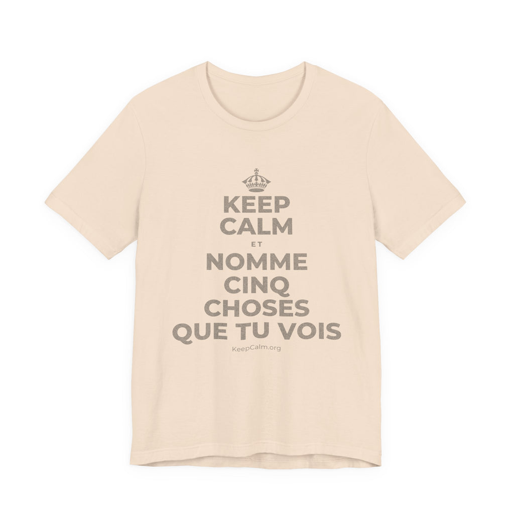 KEEP CALM ET NOMME CINQ CHOSES QUE TU VOIS T-Shirt (Soft Cream–Heather Mauve)