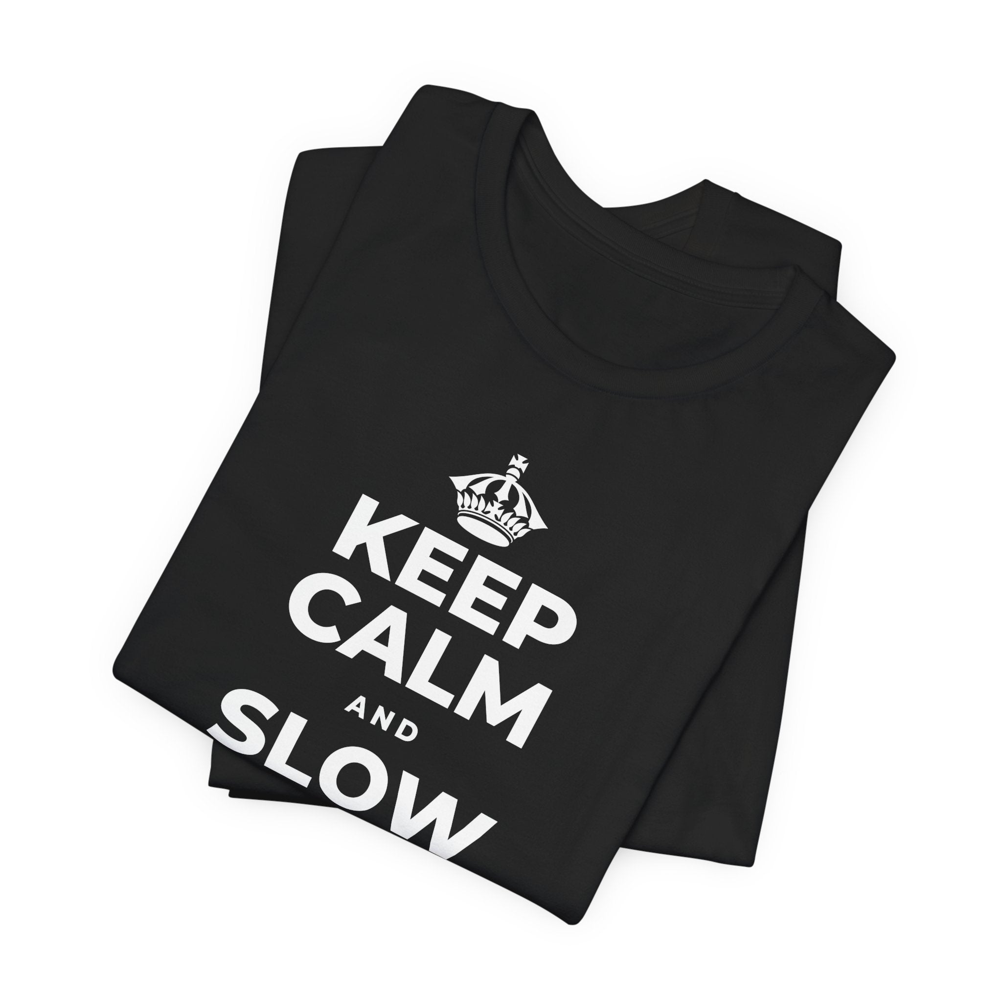 KEEP CALM AND SLOW YOUR SUMMER DAYS T-Shirt (White–Asphalt)