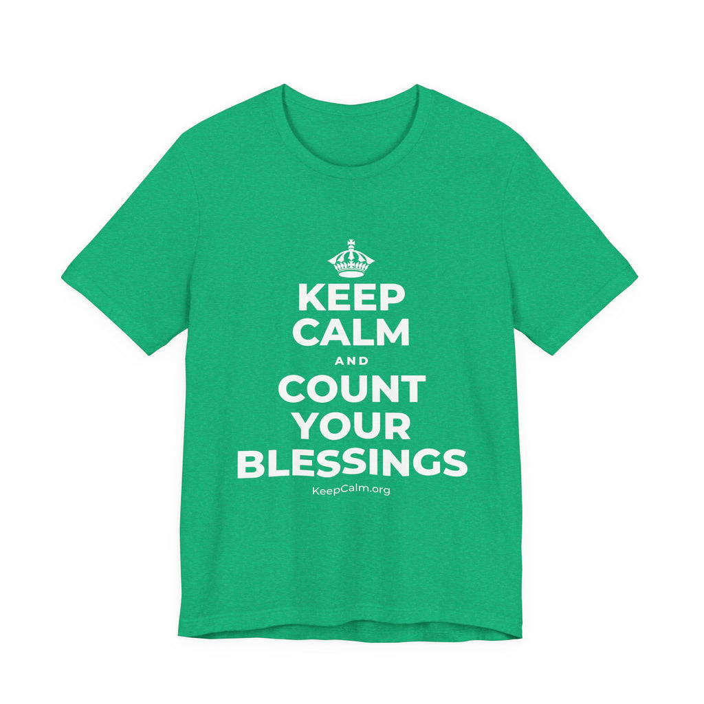 KEEP CALM AND COUNT YOUR BLESSINGS T-Shirt (Baby Blue–Silver)