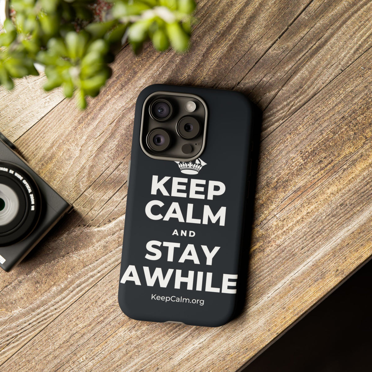 KEEP CALM AND STAY AWHILE Phone Case (Dark)