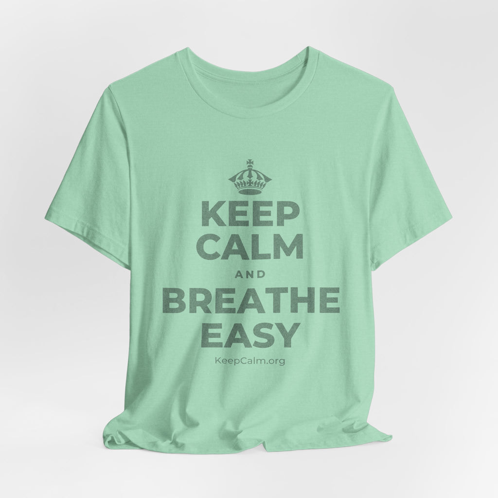 KEEP CALM AND BREATHE EASY T-Shirt (Baby Blue–Orange)