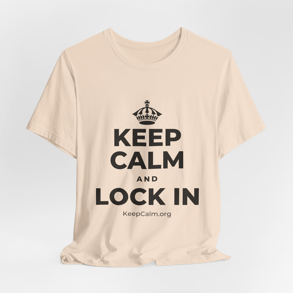 KEEP CALM AND LOCK IN T-Shirt (Soft Cream–Heather Mauve)