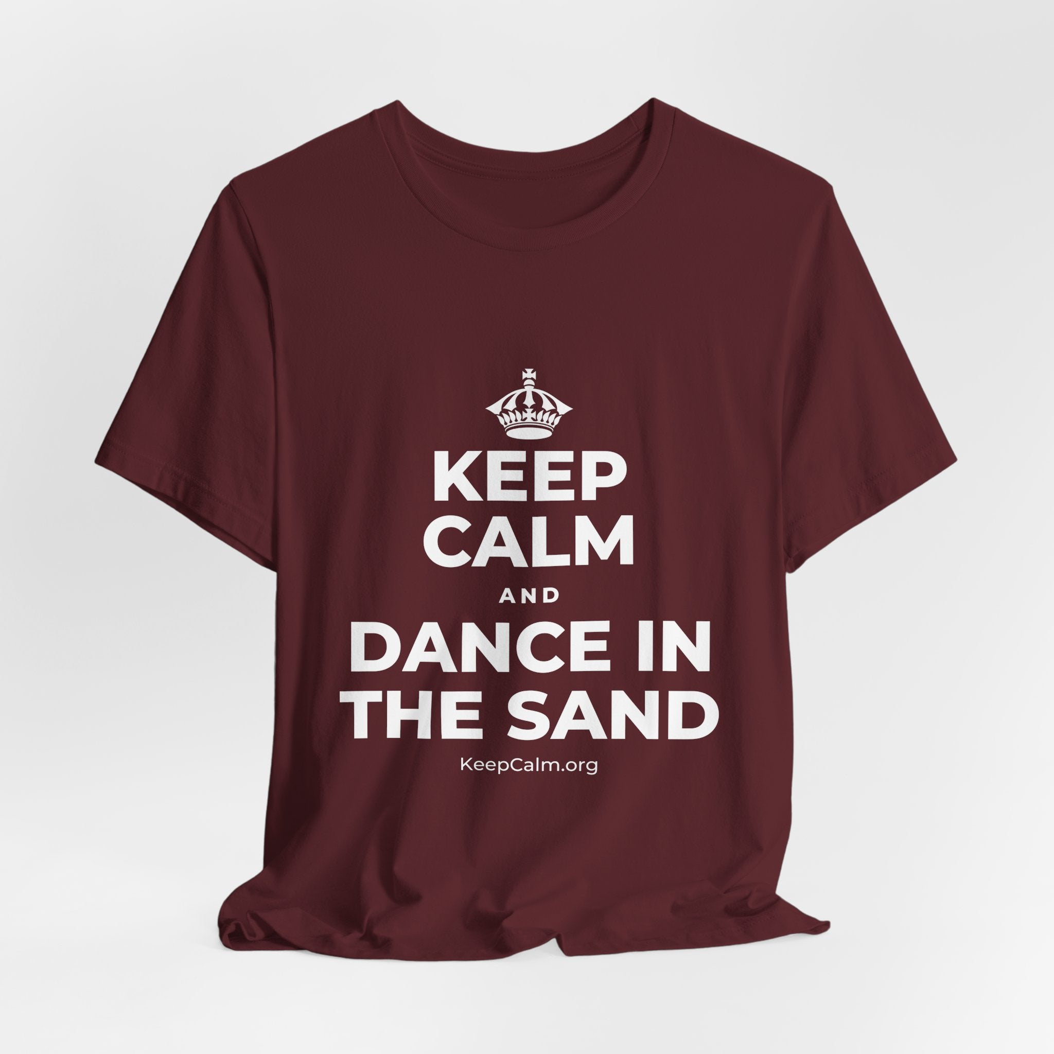KEEP CALM AND DANCE IN THE SAND T-Shirt (Baby Blue–Silver)