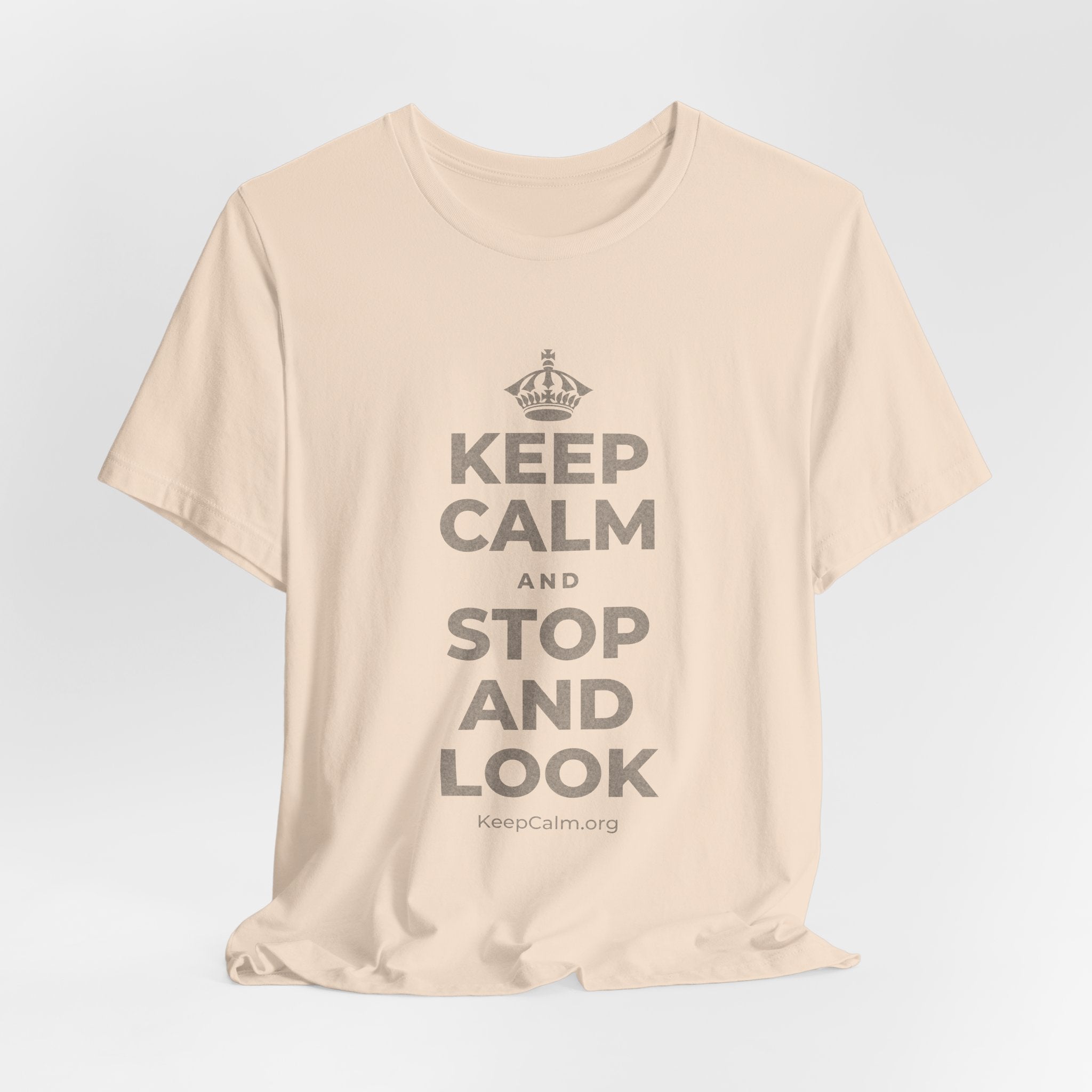 KEEP CALM AND STOP AND LOOK T-Shirt (Soft Cream–Heather Mauve)