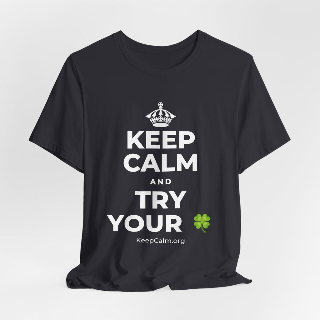 KEEP CALM AND TRY YOUR 🍀 T-Shirt (Baby Blue–Silver)