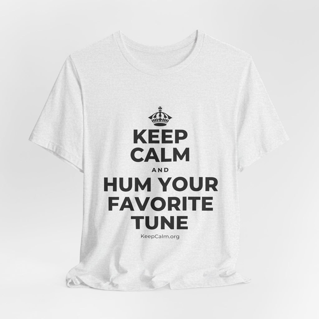 KEEP CALM AND HUM YOUR FAVORITE TUNE T-Shirt (Soft Cream–Heather Mauve)