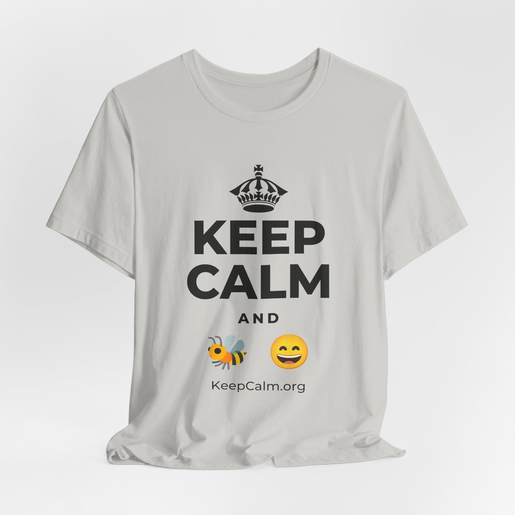 KEEP CALM AND 🐝 😄 T-Shirt (Baby Blue–Silver)