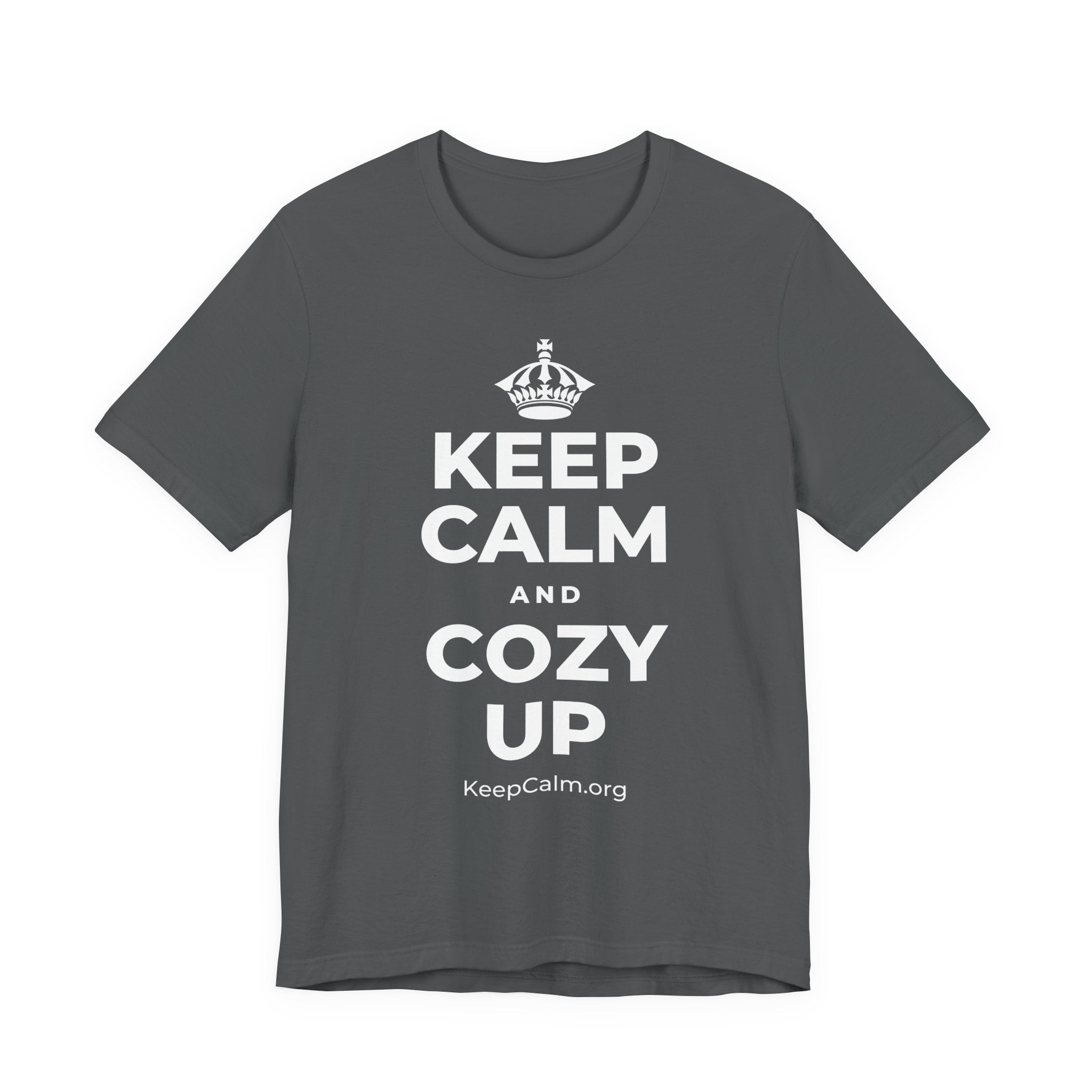 KEEP CALM AND COZY UP T-Shirt (White–Asphalt)