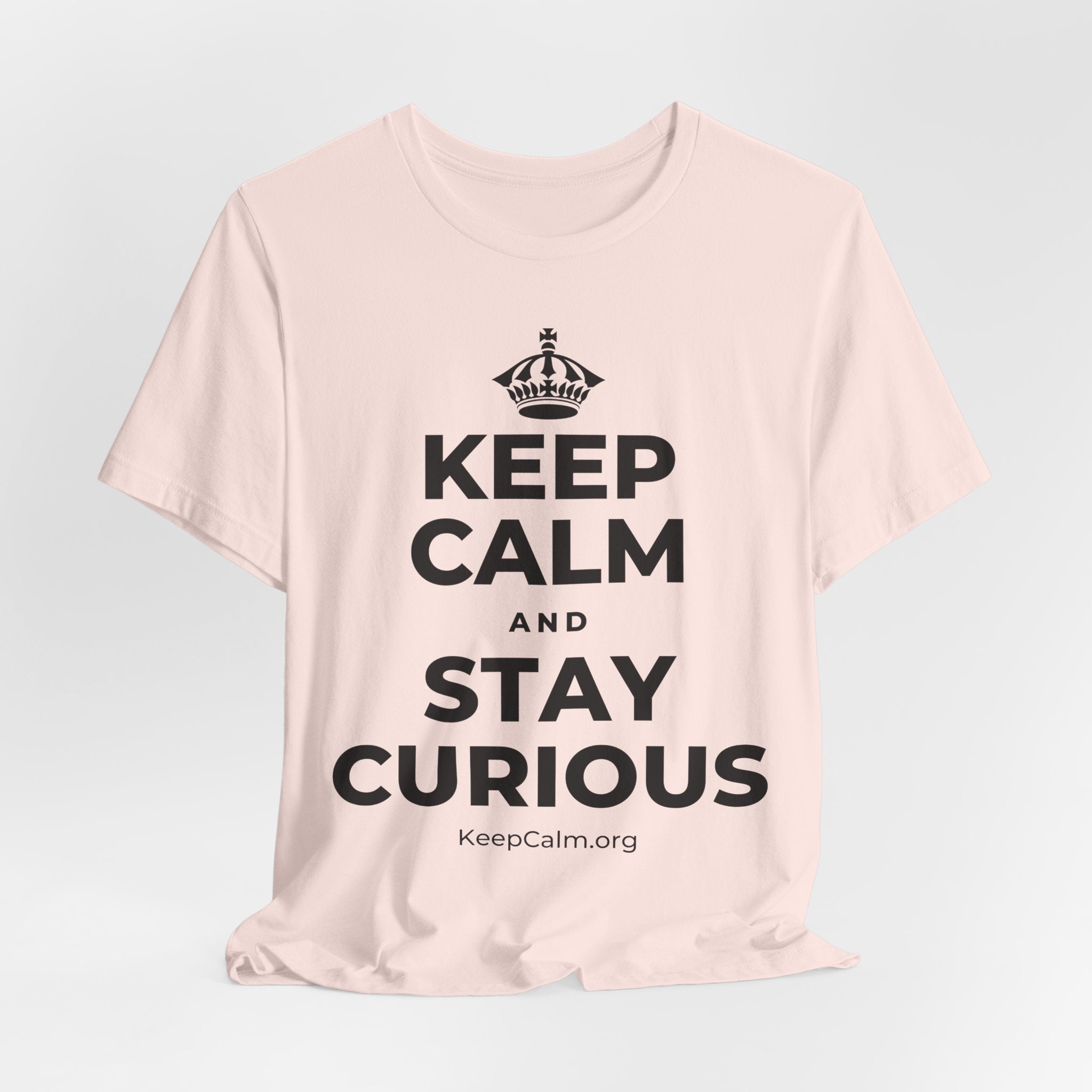 KEEP CALM AND STAY CURIOUS T-Shirt (Soft Cream–Heather Mauve)