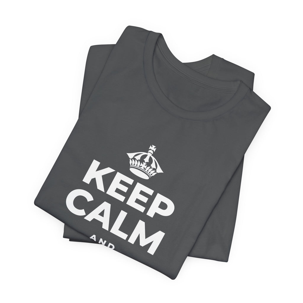 KEEP CALM AND COFFEE FIRST T-Shirt (White–Asphalt)