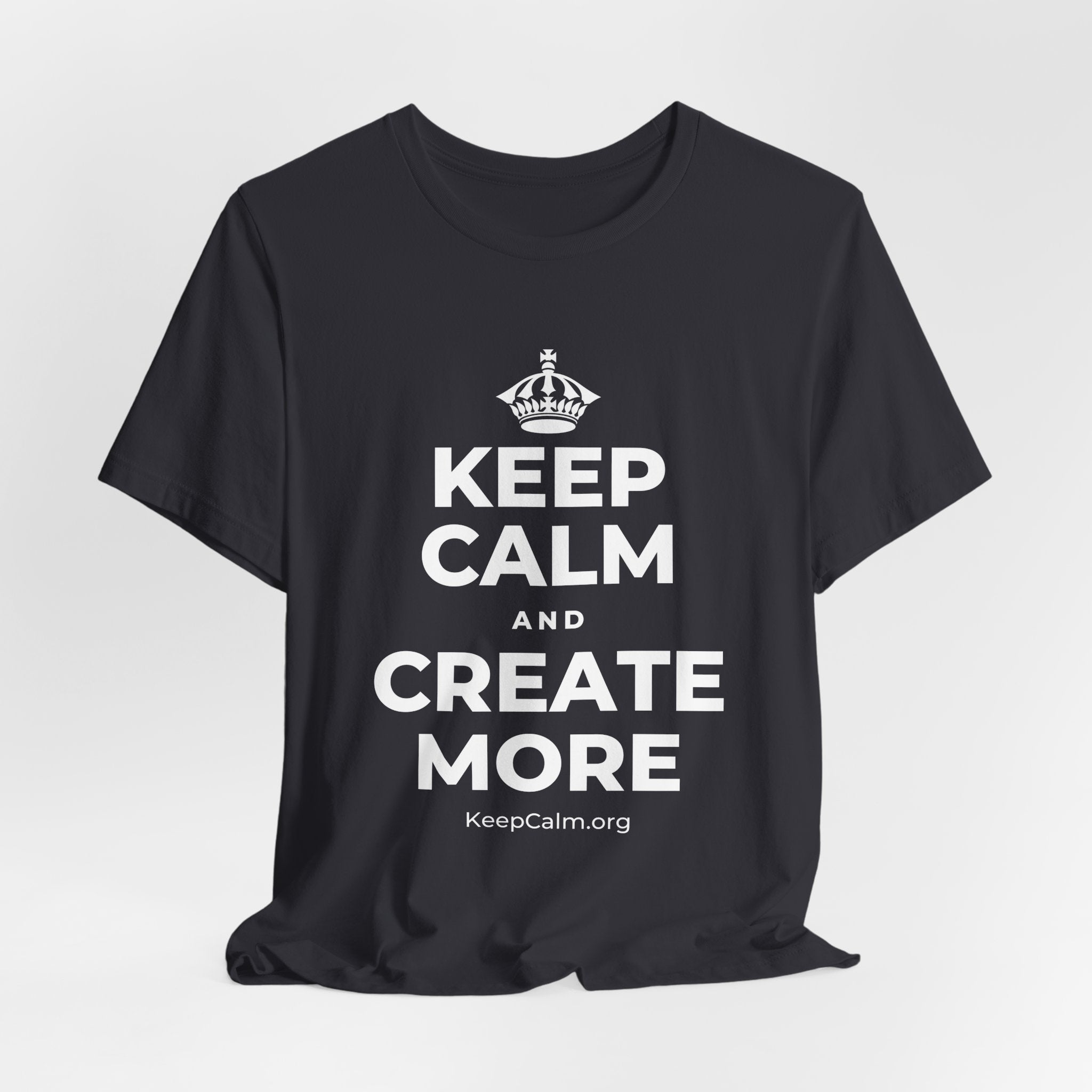 KEEP CALM AND CREATE MORE T-Shirt (Baby Blue–Silver)