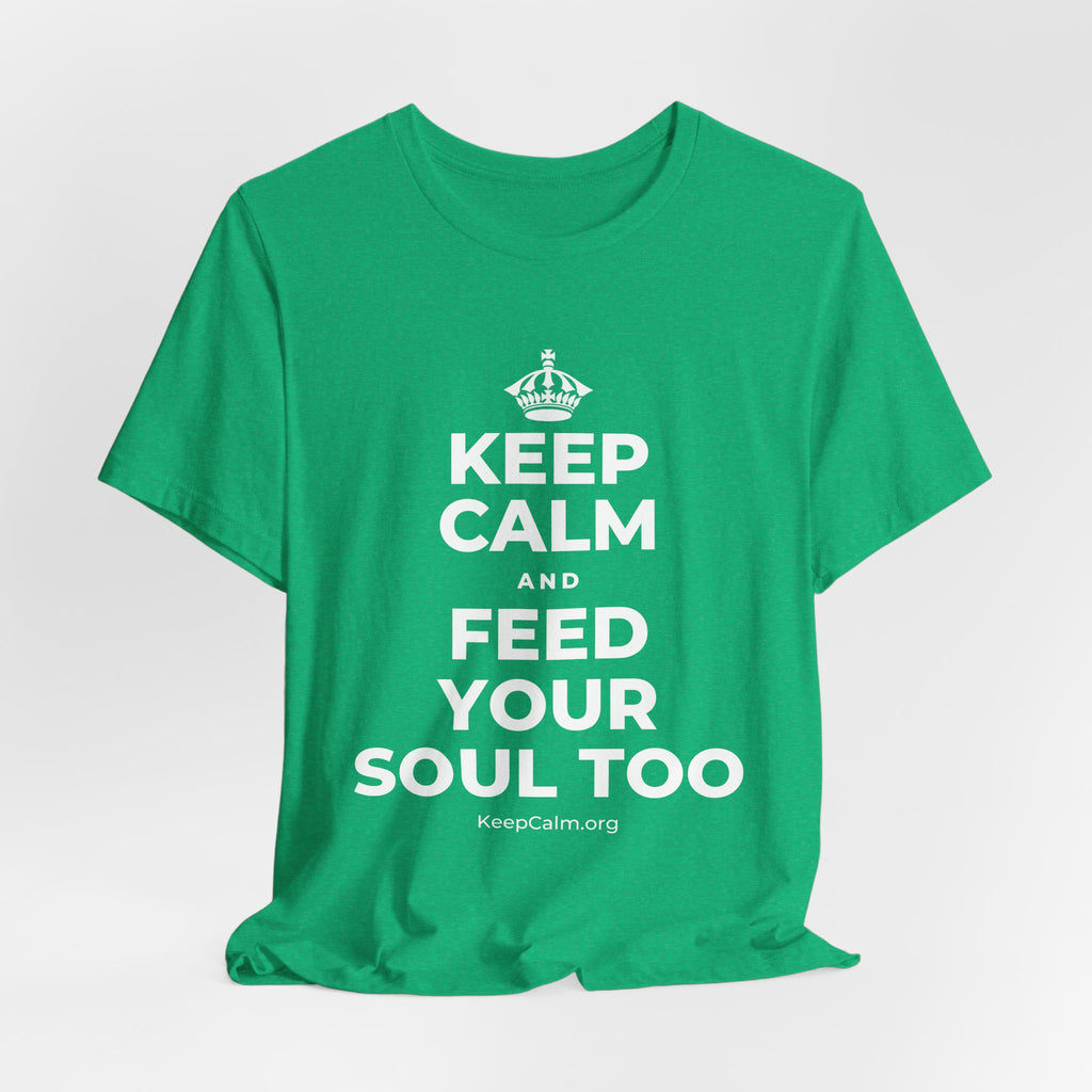 KEEP CALM AND FEED YOUR SOUL TOO T-Shirt (Baby Blue–Silver)