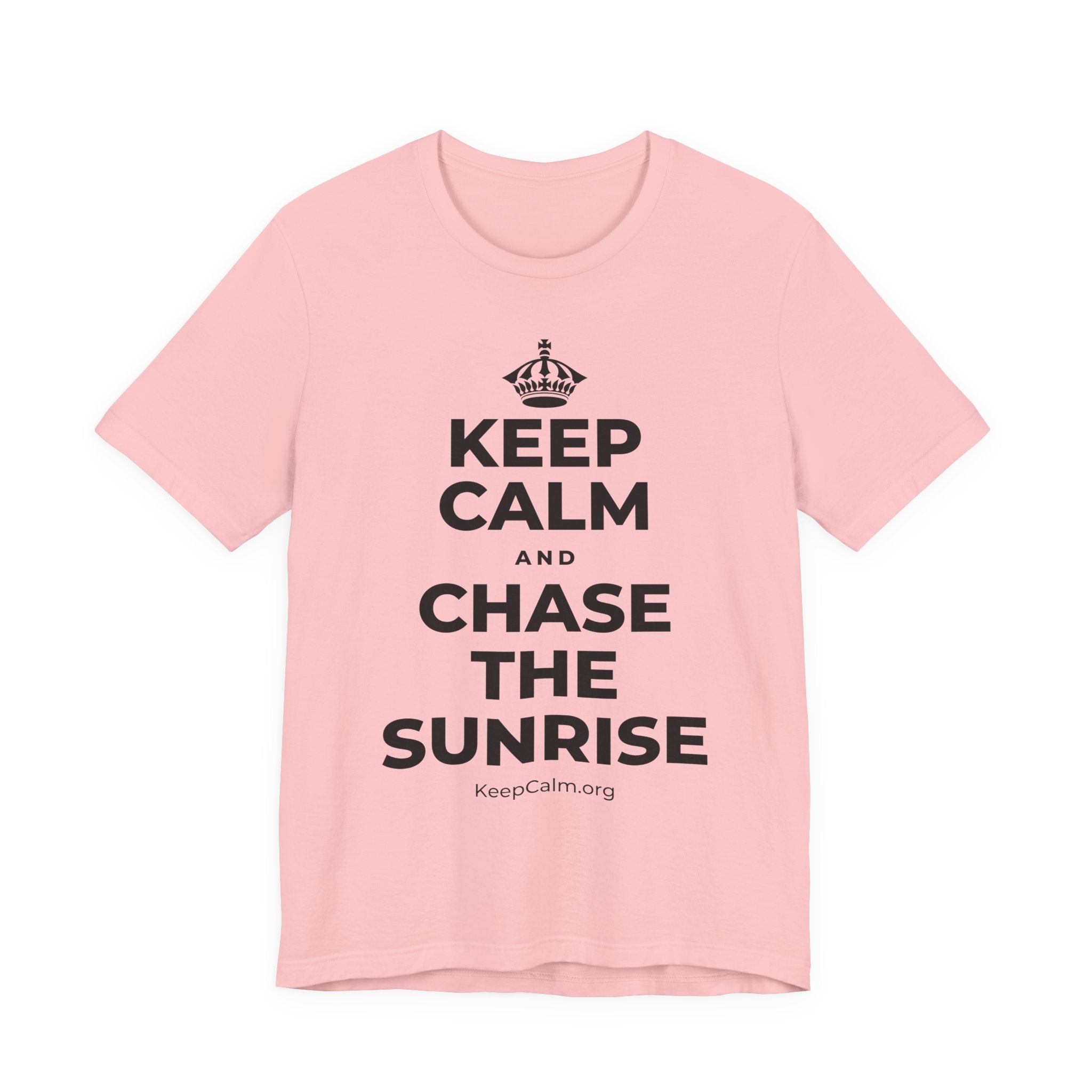 KEEP CALM AND CHASE THE SUNRISE T-Shirt (White–Asphalt)