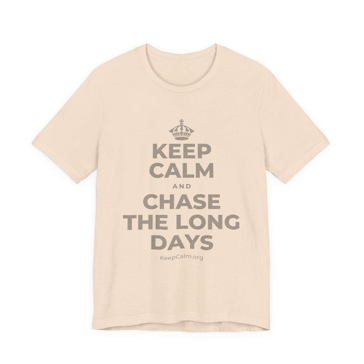 KEEP CALM AND CHASE THE LONG DAYS T-Shirt (Soft Cream–Heather Mauve)