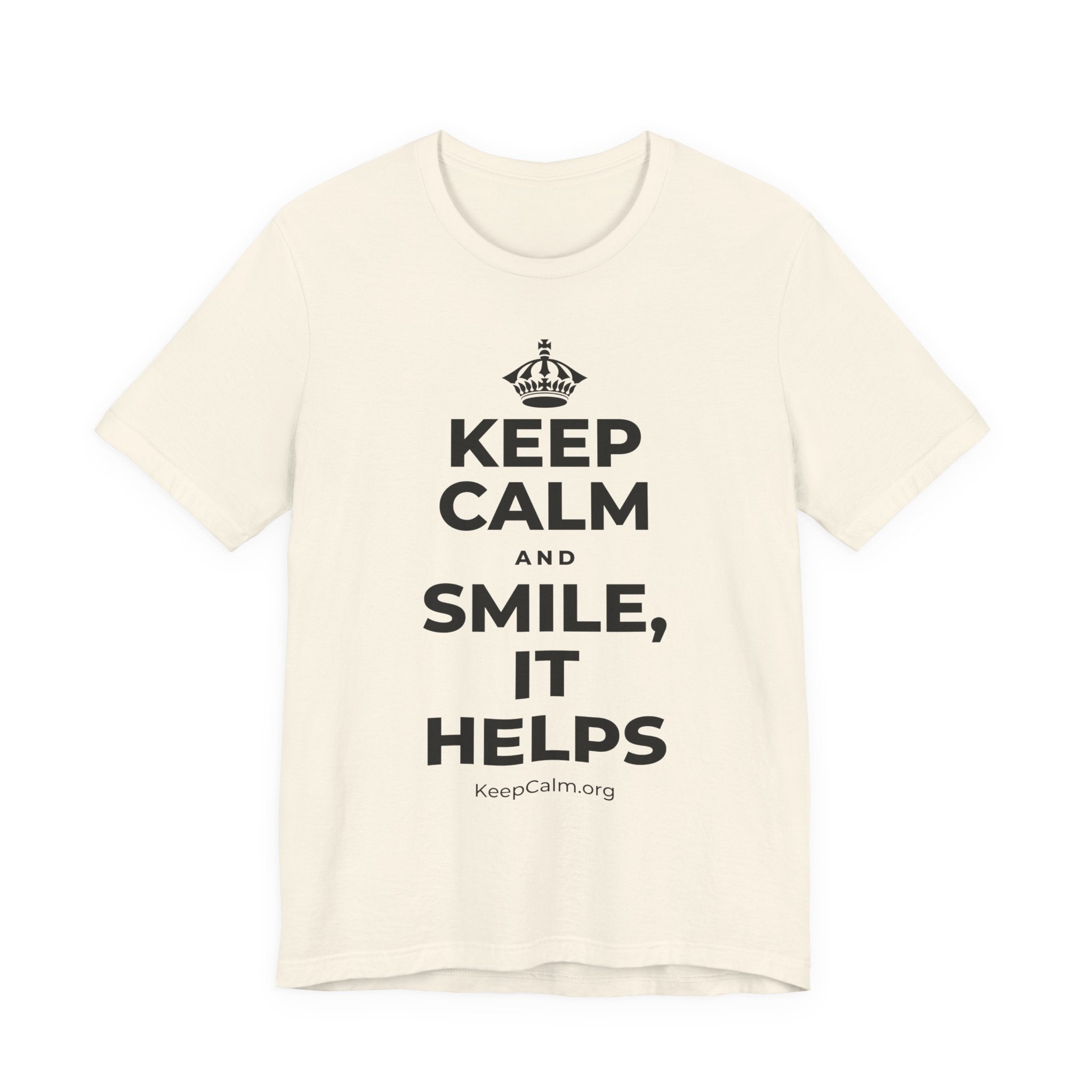 KEEP CALM AND SMILE, IT HELPS T-Shirt (White–Asphalt)