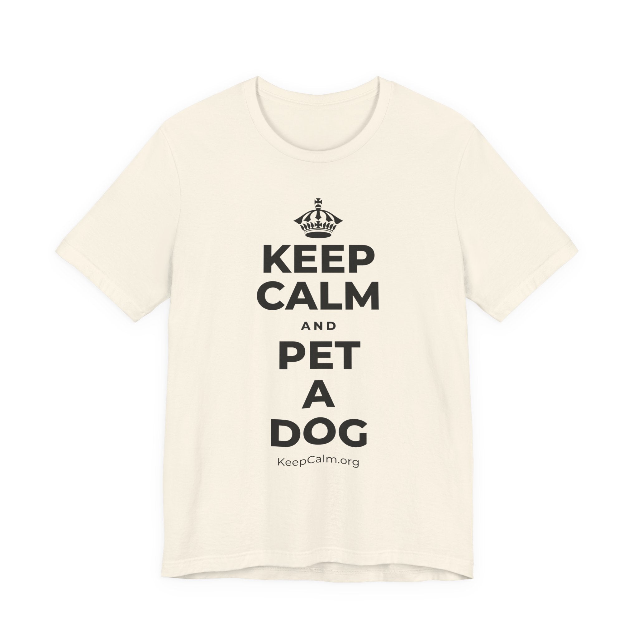 KEEP CALM AND PET A DOG T-Shirt (White–Asphalt)