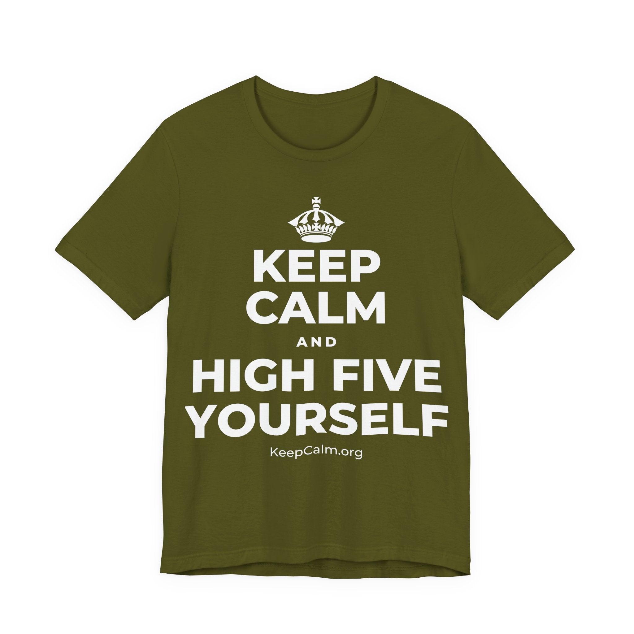 KEEP CALM AND HIGH FIVE YOURSELF T-Shirt (Baby Blue–Silver)