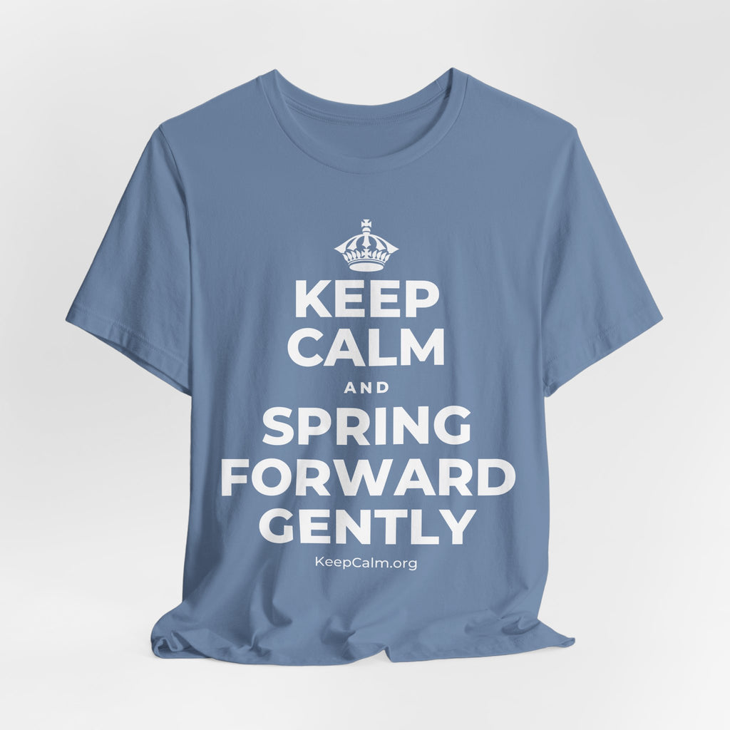 KEEP CALM AND SPRING FORWARD GENTLY T-Shirt (Soft Cream–Heather Mauve)