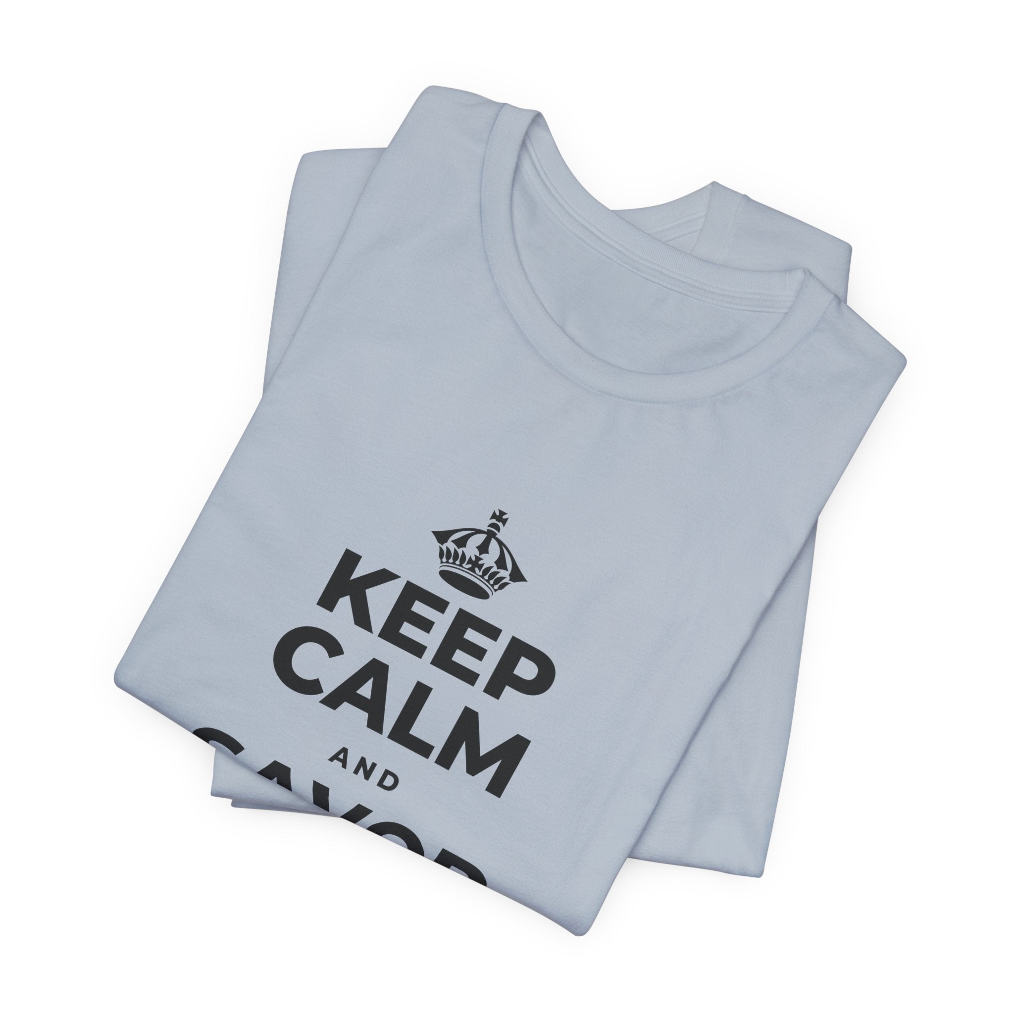 KEEP CALM AND SAVOR THE SMALL JOYS T-Shirt (White–Asphalt)