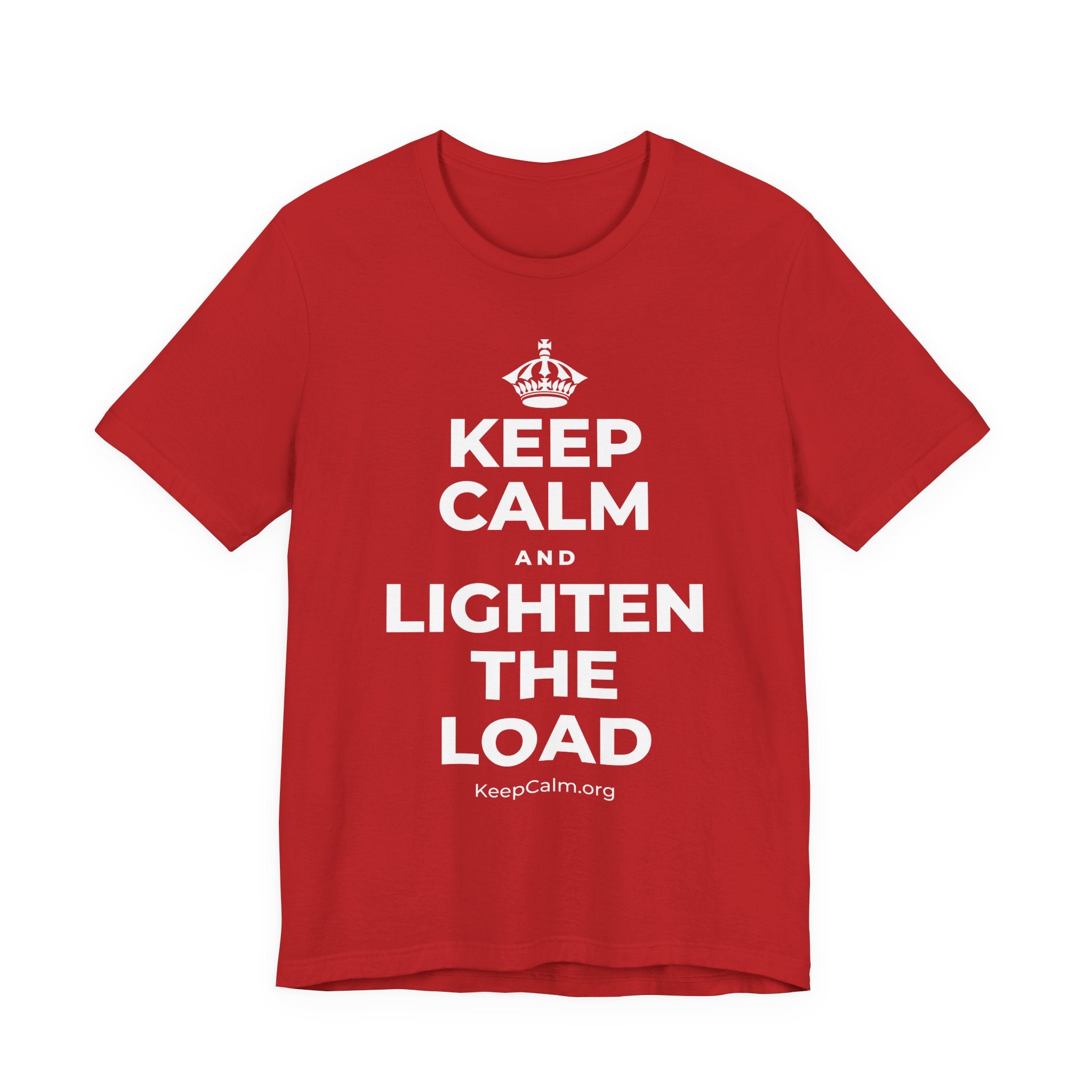 KEEP CALM AND LIGHTEN THE LOAD T-Shirt (White–Asphalt)