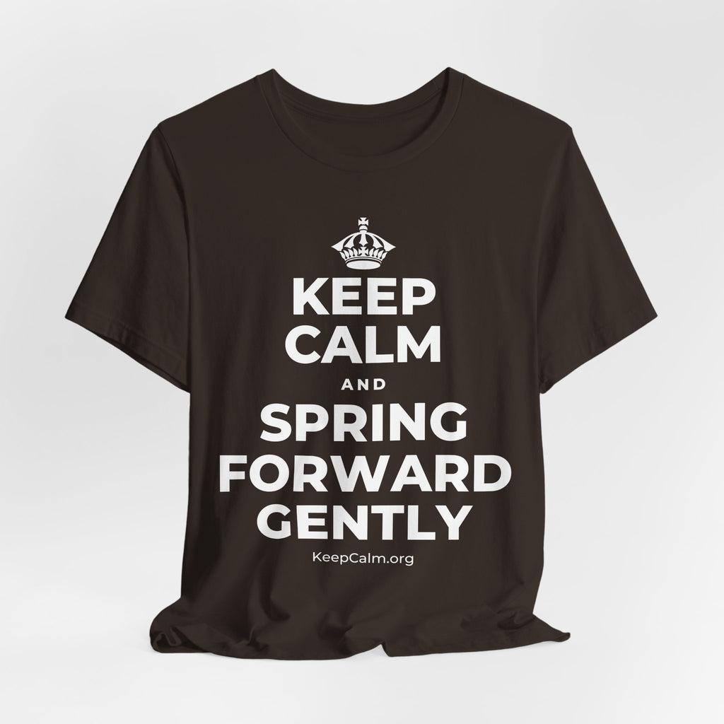 KEEP CALM AND SPRING FORWARD GENTLY T-Shirt (Soft Cream–Heather Mauve)