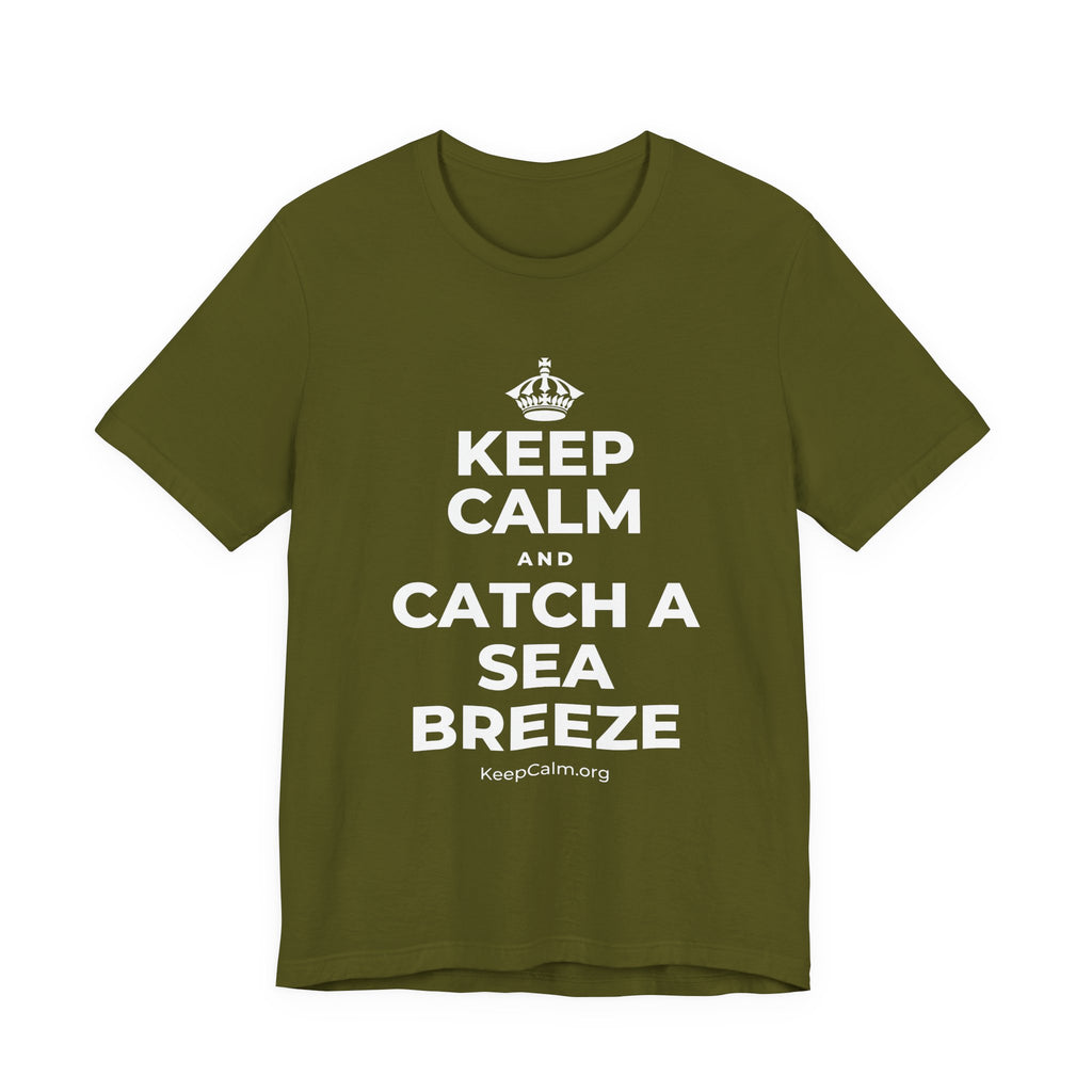 KEEP CALM AND CATCH A SEA BREEZE T-Shirt (Baby Blue–Silver)